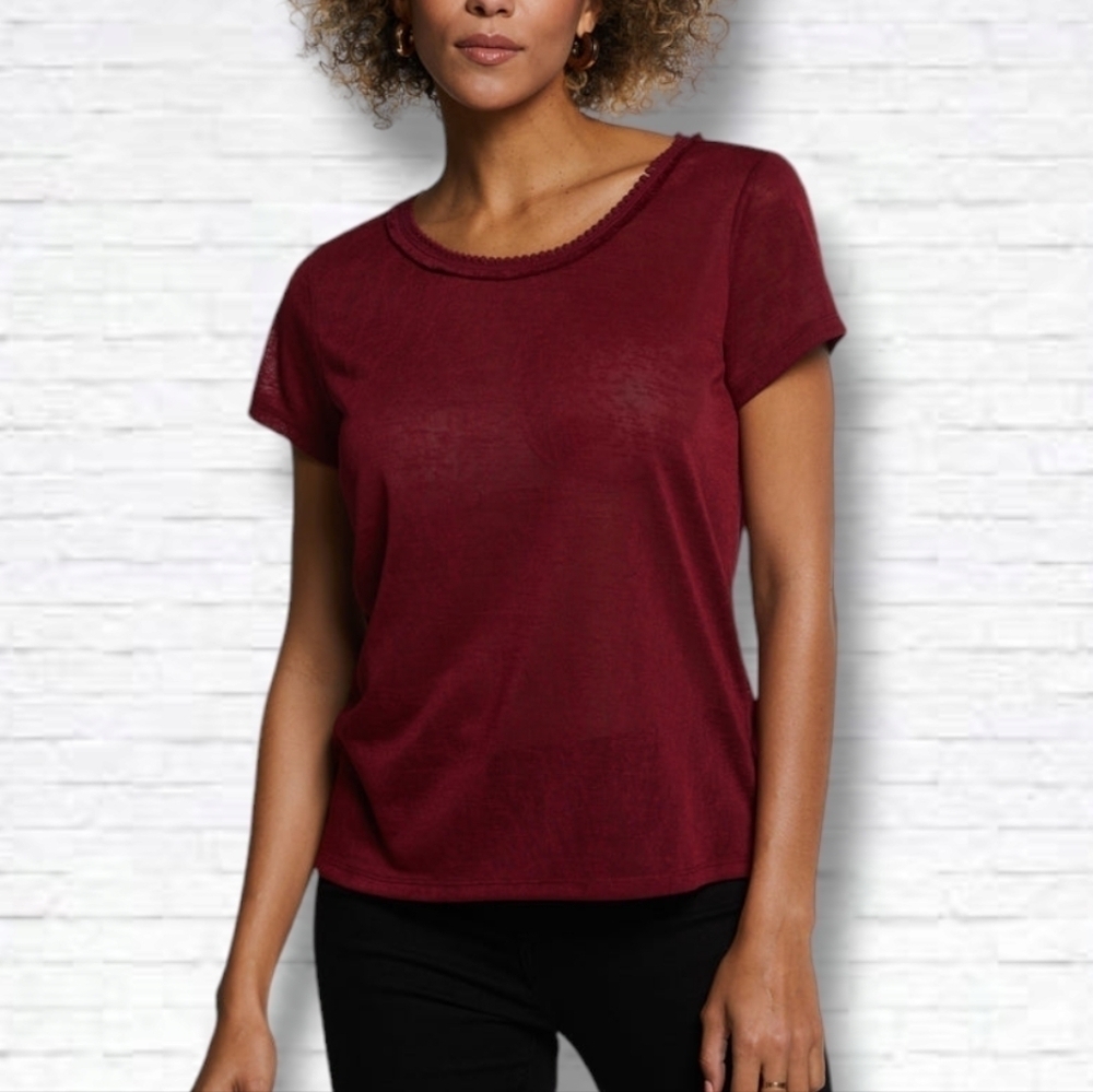 ELLA Rafaella Eco Fabric Short Sleeve Top with Decorative Trim Size 1X BNWT